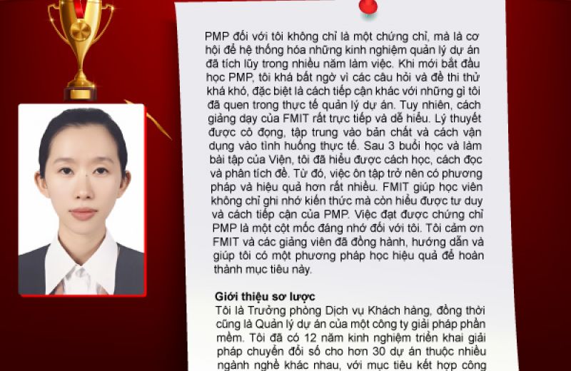 Vinh danh chị Thái Thu Lê xuất sắc chinh phục chứng chỉ PMP